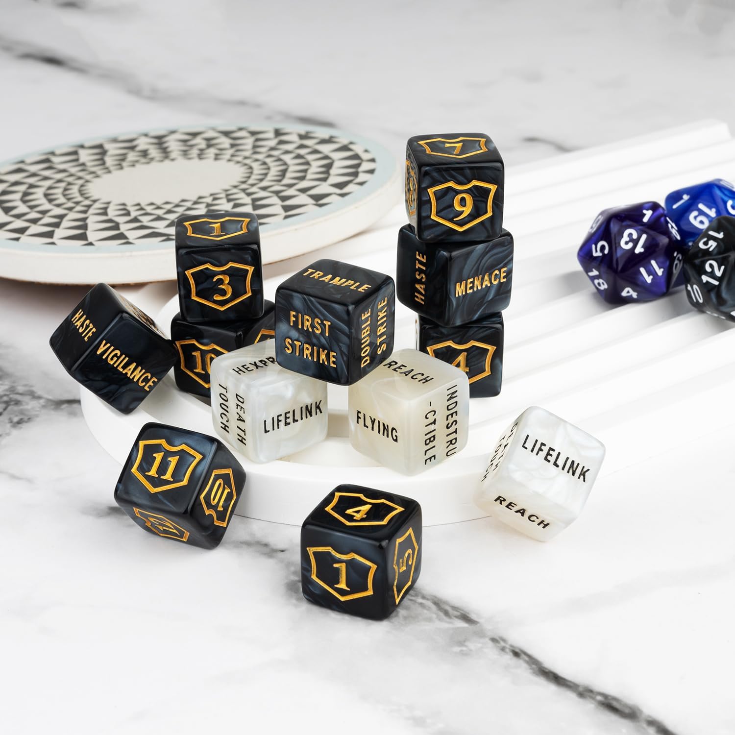 63 Pieces Abilities Keyword Counter Dice Bulk MTG Dice Counters Set Magic Plus 1 Life Buff Tokens for MTG, TCG, Card Gaming Accessories