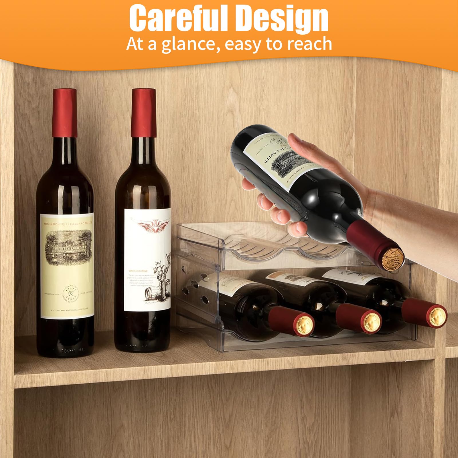 2 Strati Portabottiglie Vino Impilabile, Portabottiglie Acqua Plastica Antiscivolo, Scaffale Bottiglie Multifunzionale, Organizar Bottiglie Trasparente per Tavolo Cucina, Frigorifero, Dispensa, Armadi