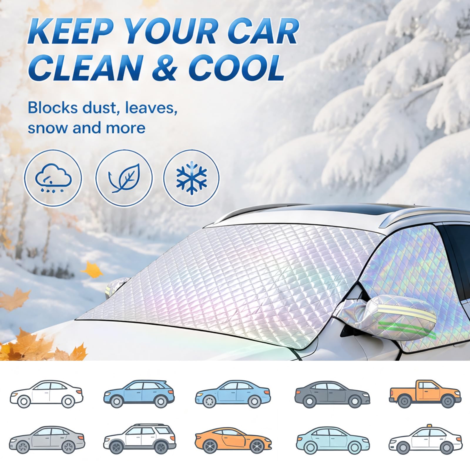 Copertura invernale per parabrezza auto, resistente alla neve e