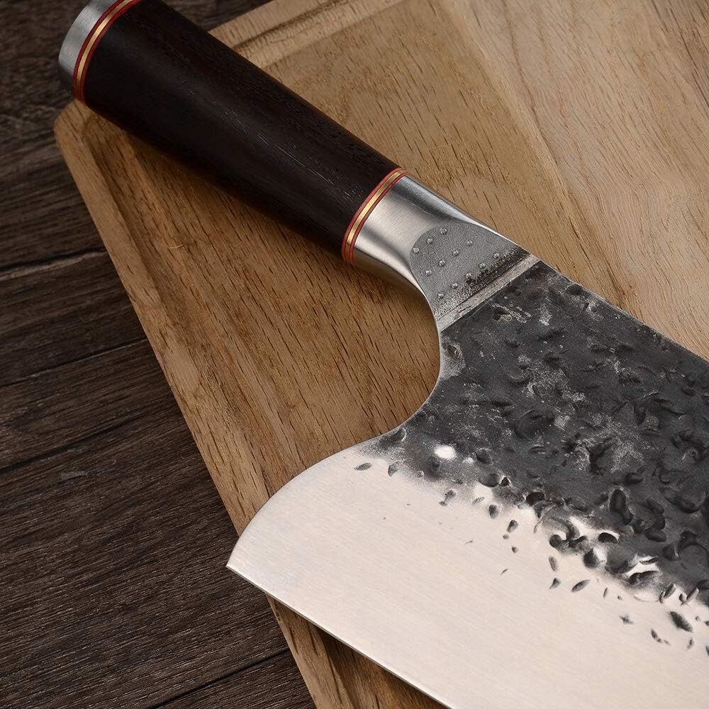 MAYiT Meat Cleaver Knife, 5cr15 Molybdenum vanadium steel Kitchen Knife 7.5 Inch Butcher Cleaver Semicircle Wide Blade Butcher Knife Ebony Wood Handle