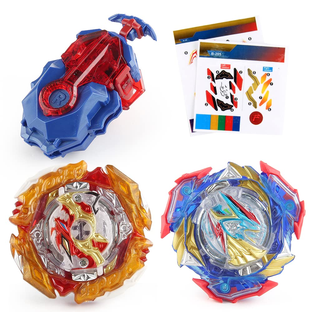 OBEST Spinning Top B-205 with Launcher Set, Battling Tops 2 PCS Metal Combat Burst Turbo Gyros and 1 Launcher Birthday Gifts Toys for Children