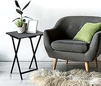 Vista 2 de 2 mesas plegables negras para TV con estante de almacenamiento compacto