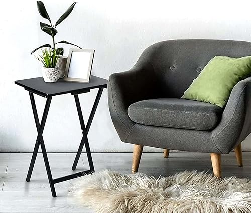 Miniatura 2 de 2 mesas plegables negras para TV con estante de almacenamiento compacto