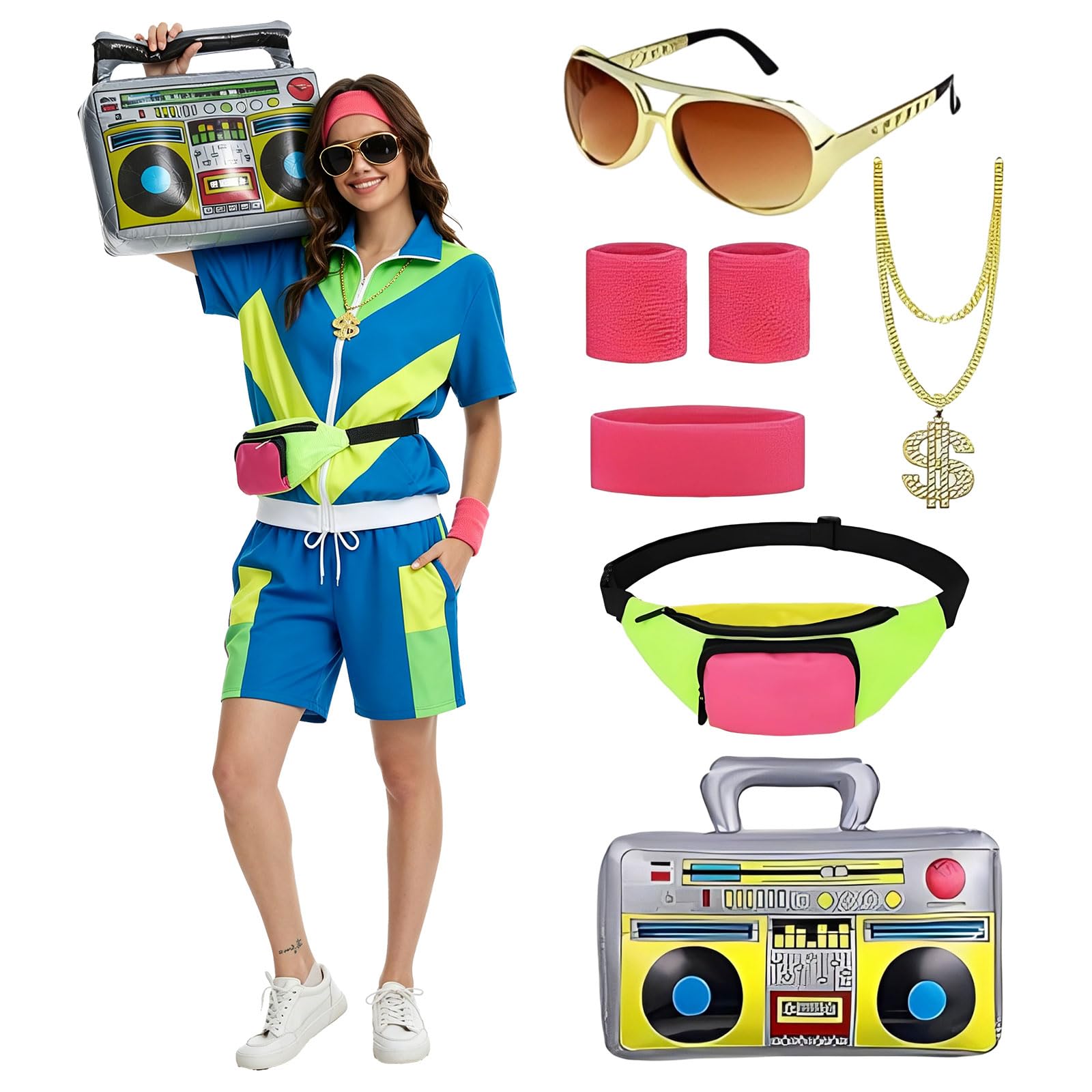 HZVRTN 80s themed party outfits, 90s Fashion Shell Suit Costume for hip-hop themed parties, Halloween, Music Festivals, Masquerade, Carnival (Blue, XL)