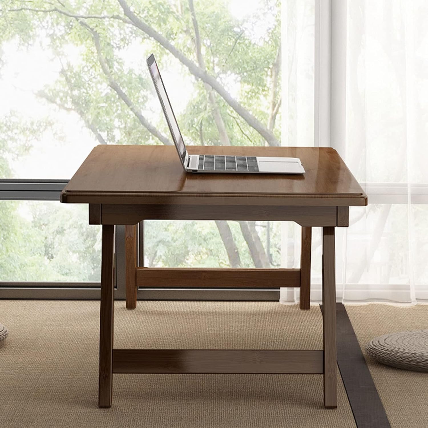 Foldable Solid Wood Small Coffee Table for Windows Japanese Style Coffee Table Home Computer and Dining Table