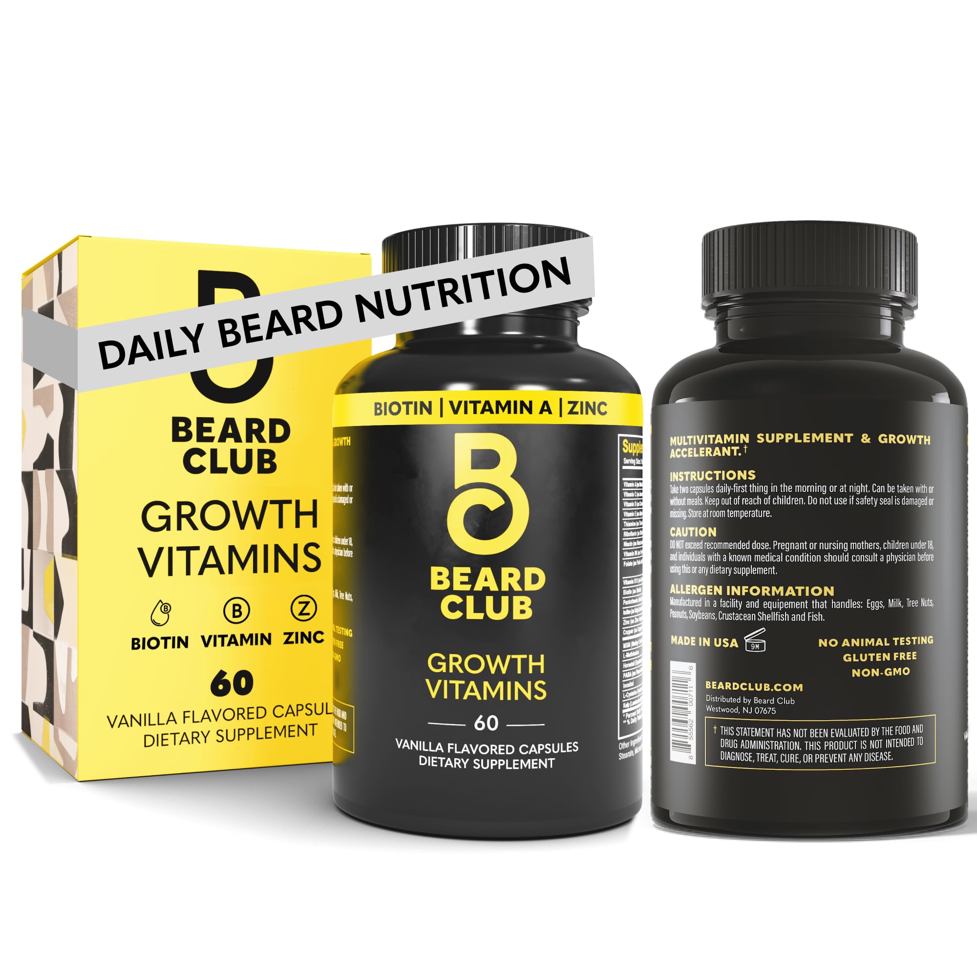 The Beard Club - Biotin Beard Growth Vitamins - Support A Thicker Fuller Beard, Fill in Patches - Minerals & Multi-Vitamins Help Support and Stimulate Healthier Facial Hair Growth