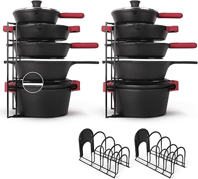 Cuisinel Pan Organizer for Cast Iron, Silicone-Coated 15" Skillet Rack, 2 Pack