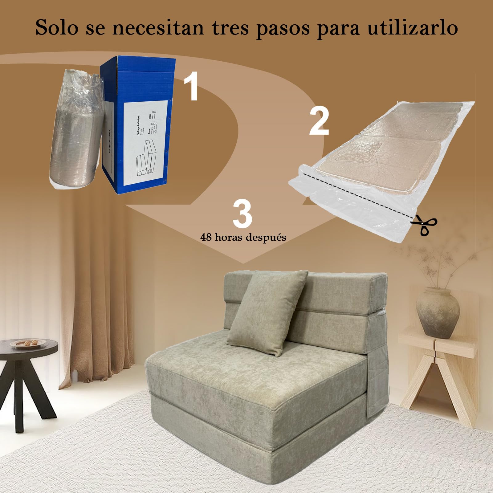 ANONER Sofá Cama Plegable 4 en 1, Beige