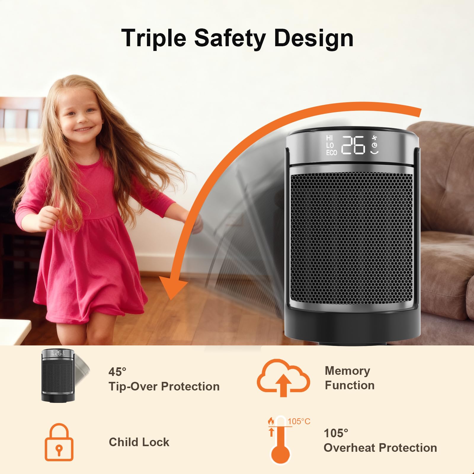 YASHE Electric Heater 1500W PTC Ceramic Heating Element with Remote, 40dB Quiet, Overheating and Tip-Over Protection, 1-24 Hour Timer 70° Oscillating Fan Heater for Bedroom Office Indoor