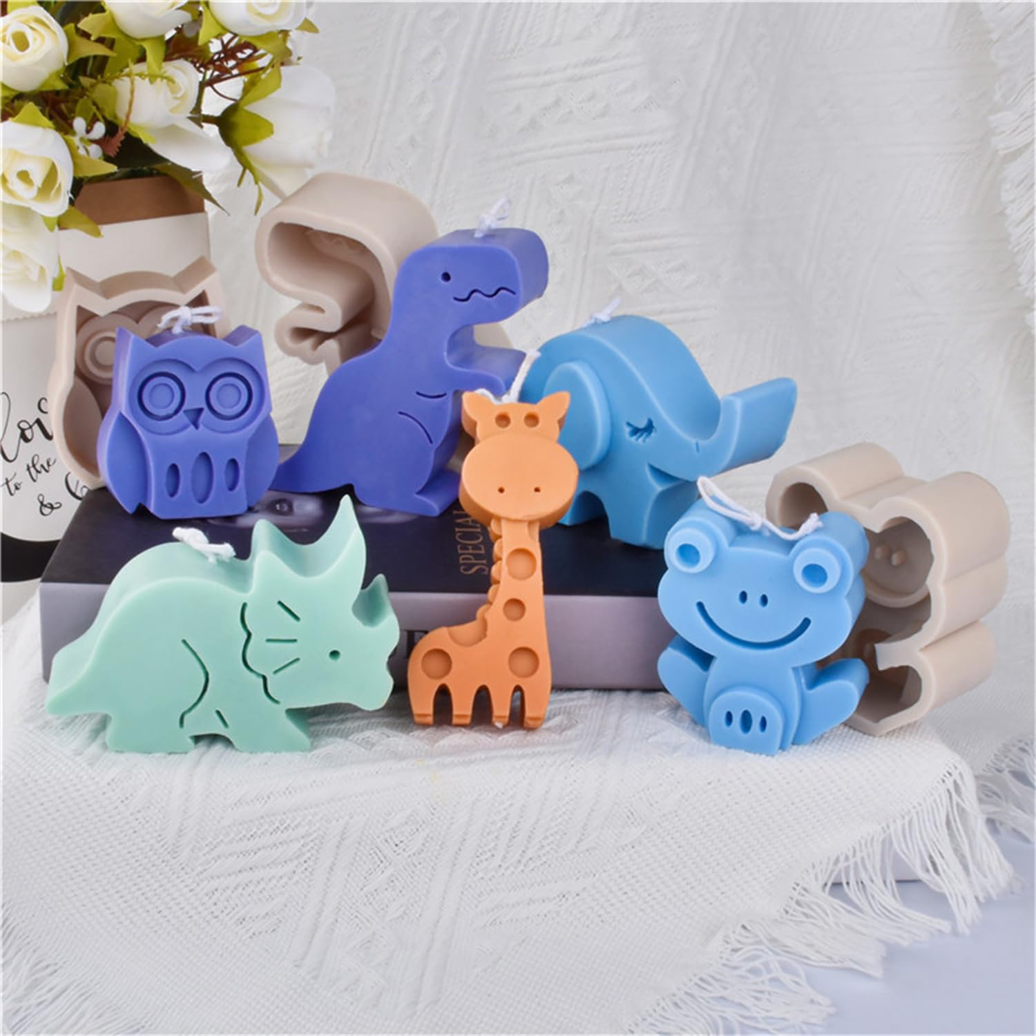 Stampo in silicone 3D per candele a forma di dinosauro, per sapone, giraffa, elefante, rana, gufo, Tyrannosaurus Rex