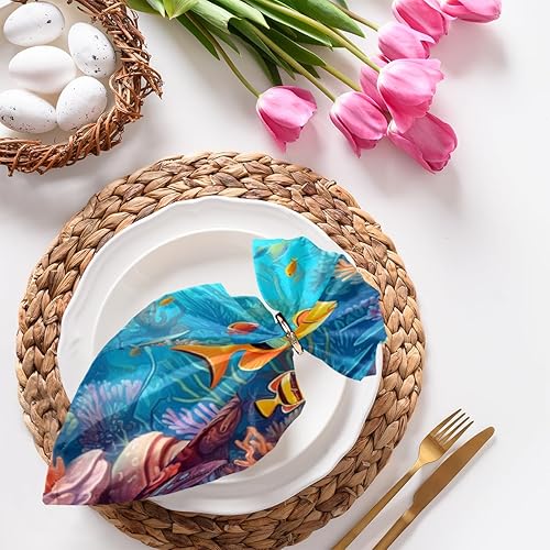 Cloth Napkins Set of 6 Tropical Fish 20x20 Inch Cloth Napkins Underwater World Coral Washable Reusable Kitchen Dinner Napkins Table Decor for