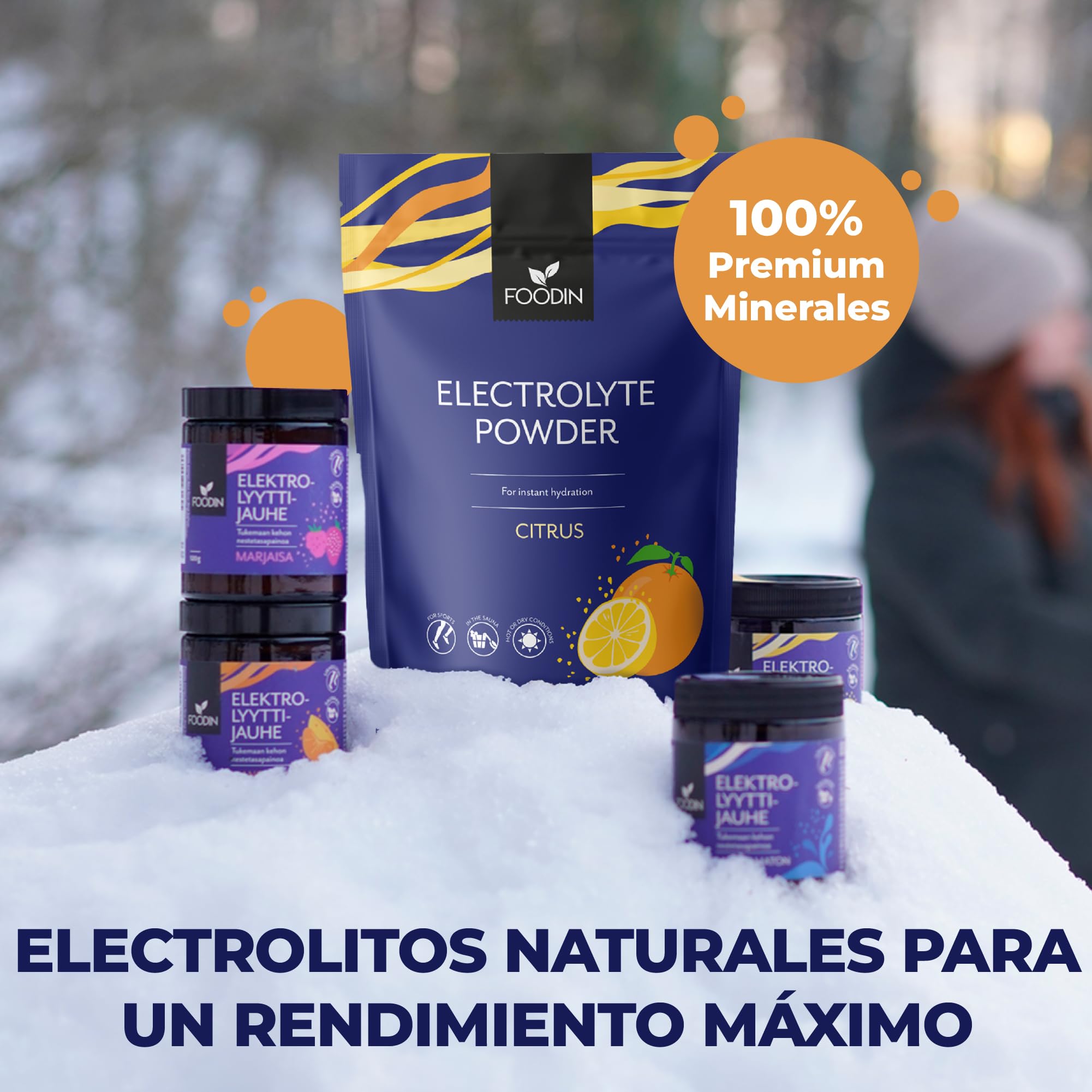 FOODIN Polvo Electrolítico sin azúcar 240 g – bebida isotónica en polvo para hidratación rápida, energía natural, dieta keto y vegana (Citrus)