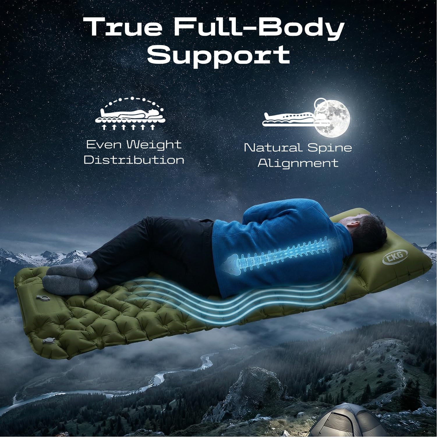 CKG Colchoneta de dormir para camping con bomba de pie de inflado rápido, resistente al agua, ultraligera, verde