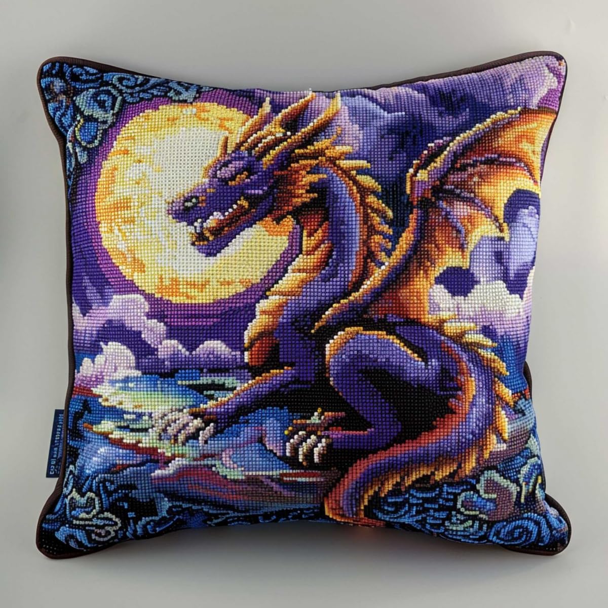 Rkflgew Latch Hook Kit Cartoon Dragon Pillow Embroidery Kit Fantasy Animals Diy Cross Stitch Sofa Cushion Cover With Latch Hook Tool Fit For Teenager And Adults Latch Hook Cushion Cover Kit 43X43cm