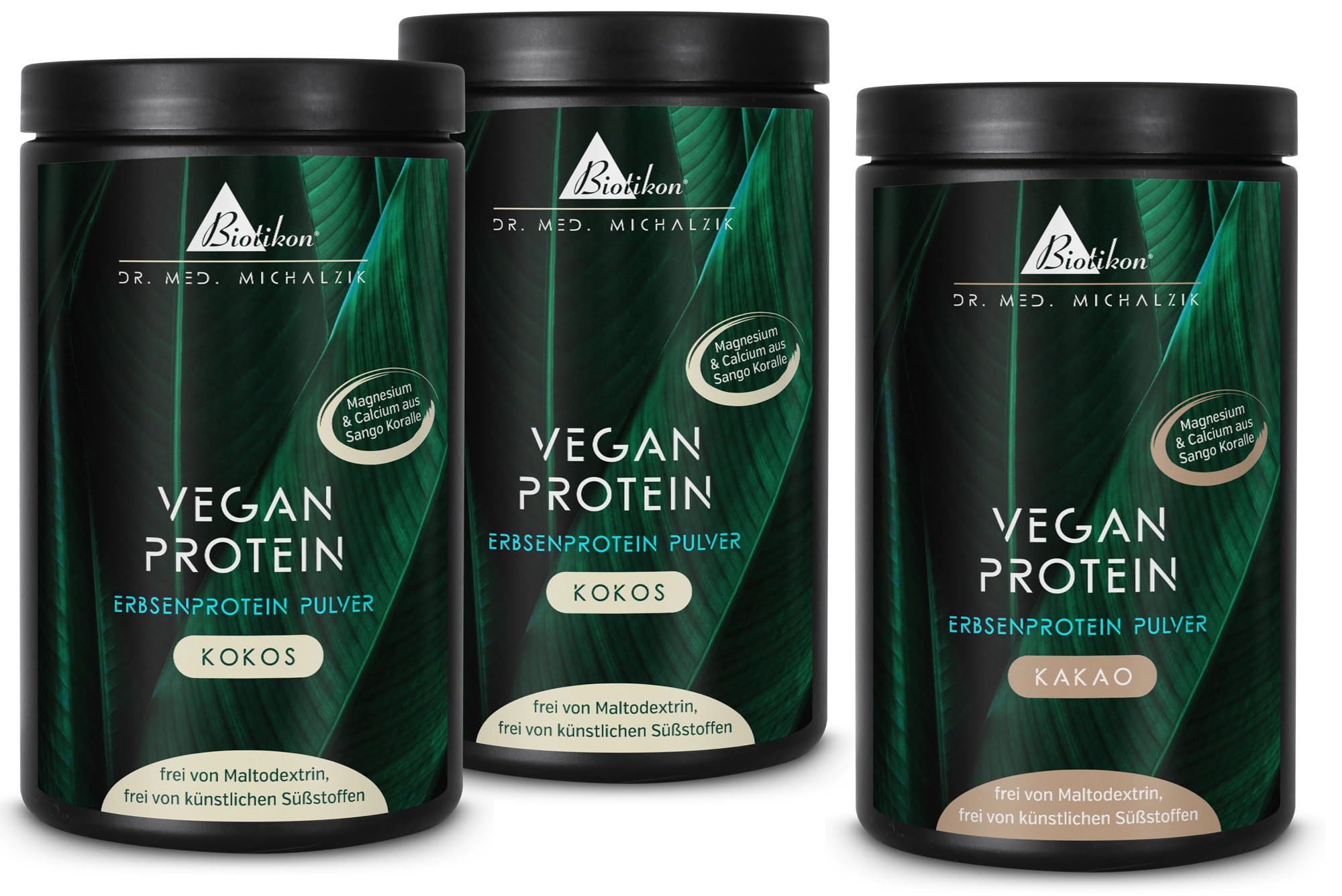 Proteine 3er-Pack Kokos+Kakao nach Dr. Michalzik, Erbsenprotein | Mit Erbsenprotein, Kokosmilchpulver, Calcium und Magnesium • eigene deutsche Produktion • ohne Zusätze