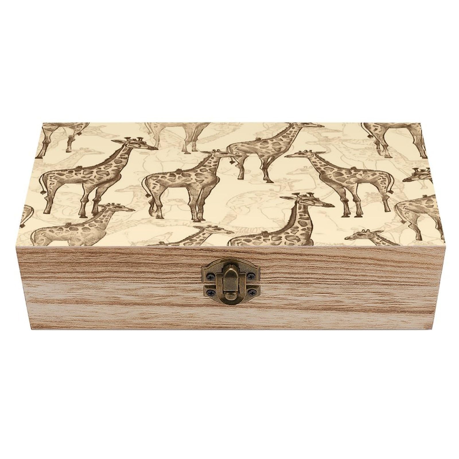 VstaDank Hand Drawn Giraffes Wooden Storage Box Decorative Jewelry Case with Lids Exquisite Wood Box Letters Gifts Acacia Wood Boxes Fashion Wooden Keepsake Boxes for Men Women