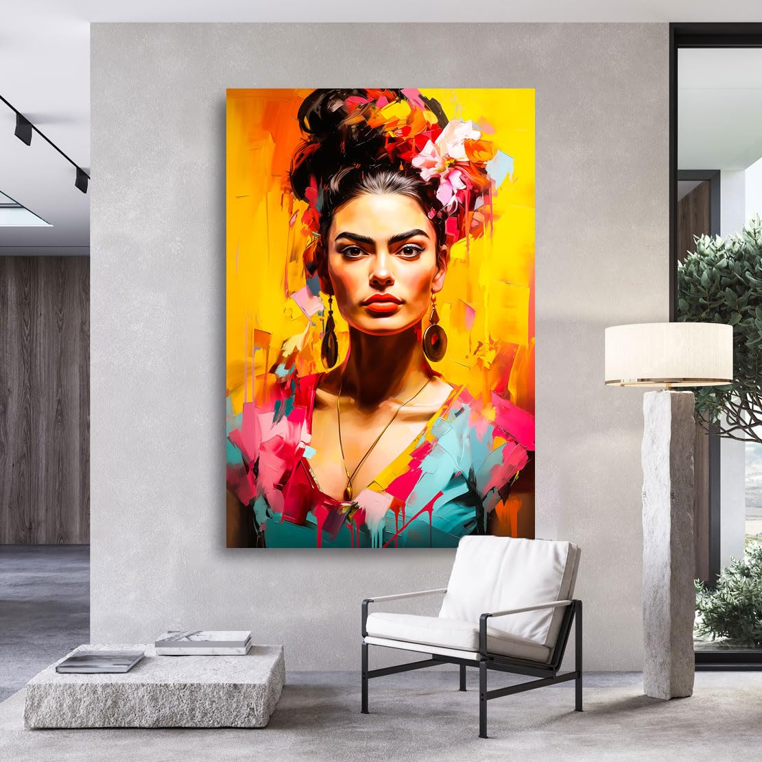 Kunstgestalten24 | Frida Kahlo Color Style Wandbild | Leinwandbild mit Echtholz-Keilrahmen | Leinwand Gemälde Kunst Art | Hochwertige Kunstdrucke | XXL Bilder auf Leinwand