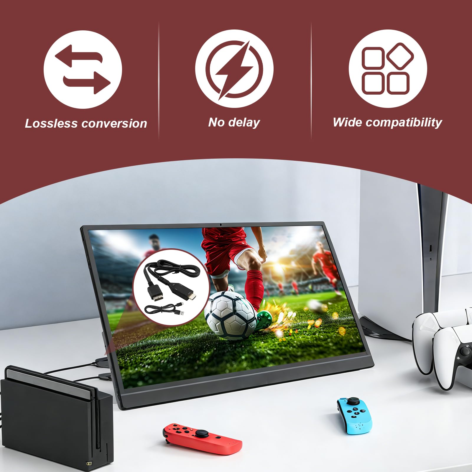 Adattatore PS1/PS2 a HDMI con cavo AV da 1 m, convertitore da PS1/PS2 a HDMI video audio 720P 1080P, segnale stabile senza perdita, plug and play per console di gioco retrò, compatibile con TV HD