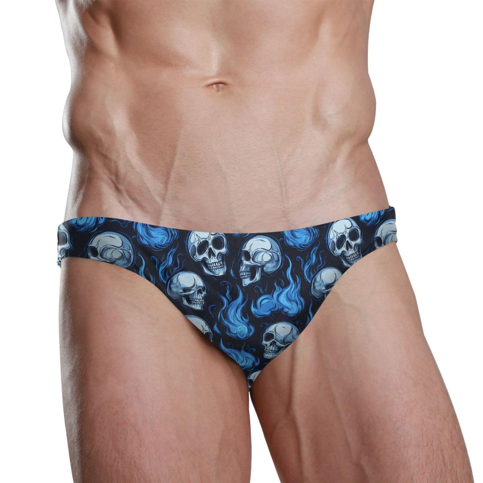 Skull Fire Swim Briefs for Men Swimsuit Bikini Swimwear S B0404432