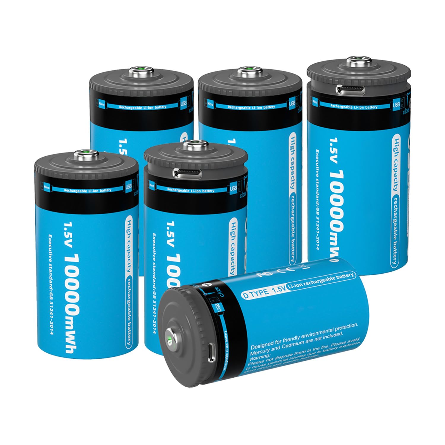 Batterie Ricaricabili Al Litio D Confezione da 6 Batteria D Ad Alte Prestazioni 10000mWh 1,5V per Torce Elettriche, Radio, Orologi, Stereo, Ecc.