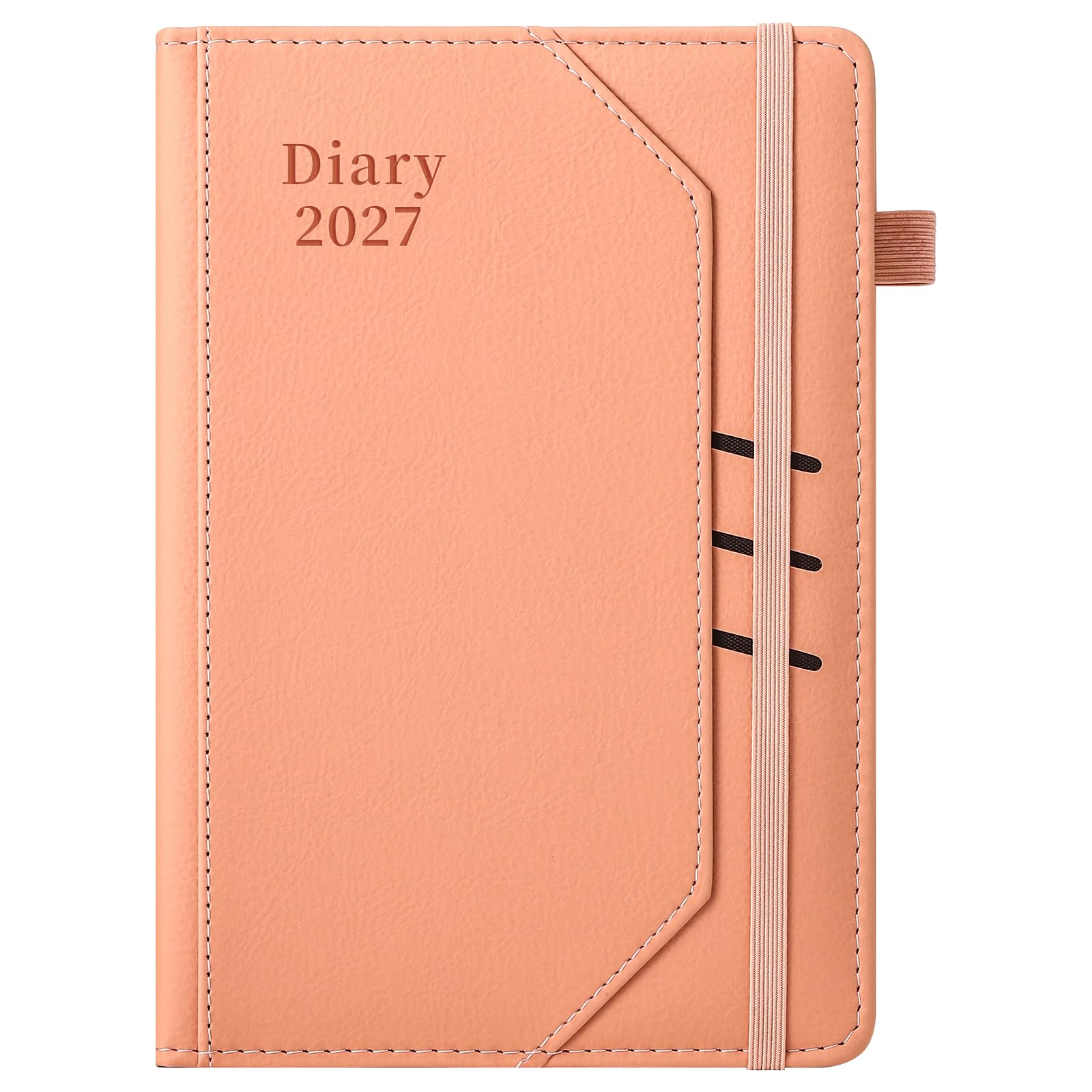 Academic Diary 2027 Page a Day A5,Year Diary 2027 Day per Page,Daily Planner Organiser from January 2027 to December 2027,Productivity Journal with Pocket (Pink)