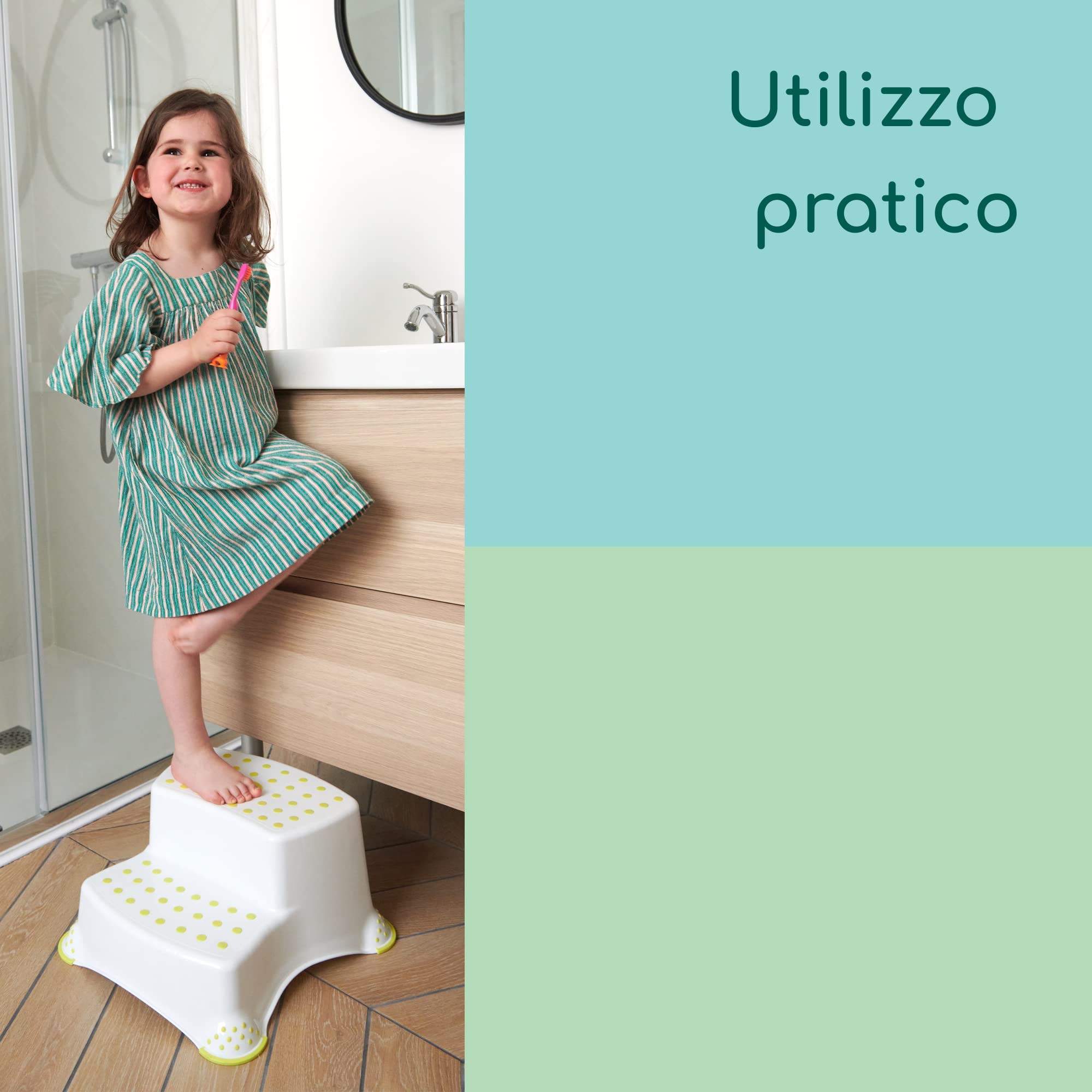 Bebeconfort Scaletta a due gradini sgabello bambini pedana bagno Bianco/Lime