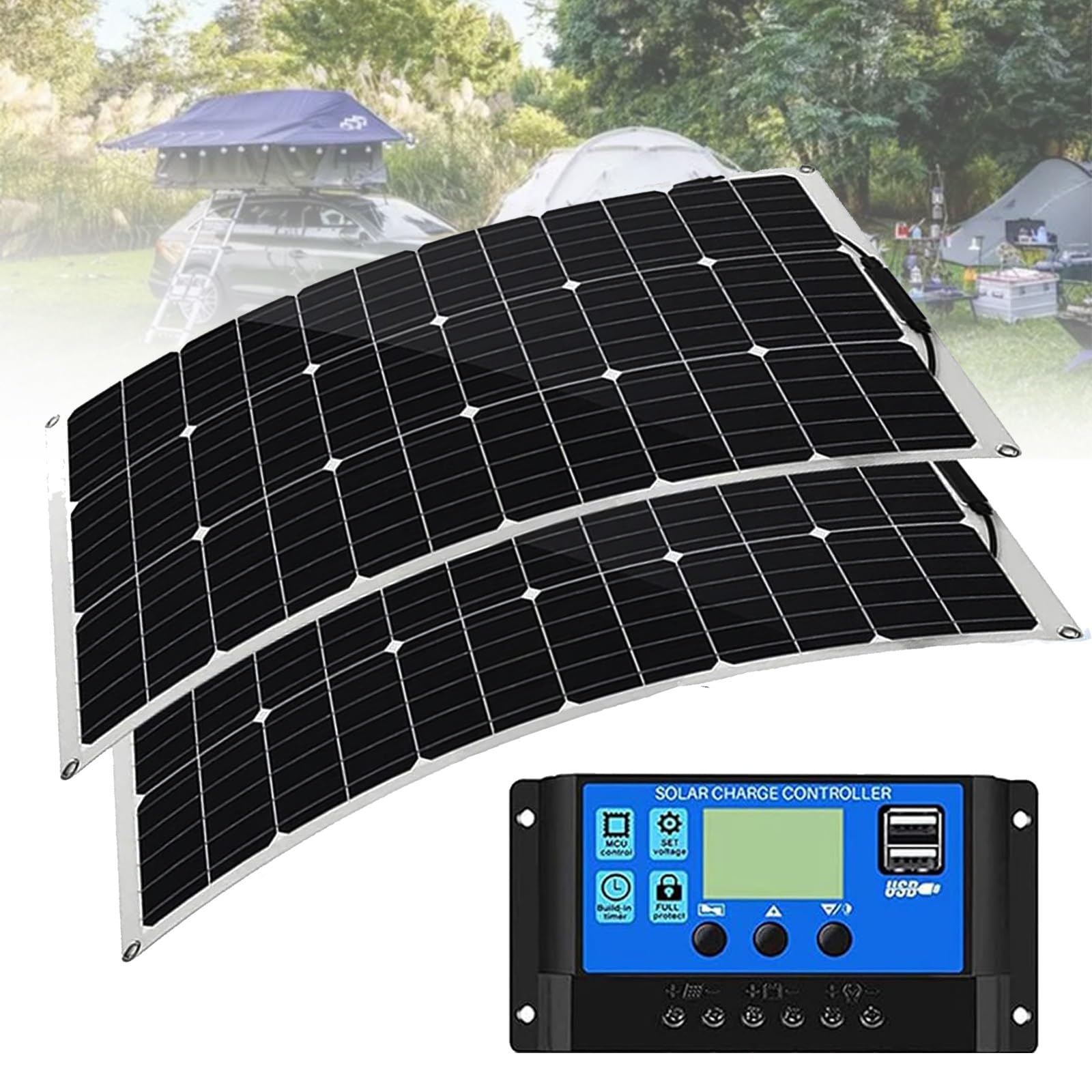 Elastyczny system paneli słonecznych, 500 W, 18 V, monokrystaliczny, półelastyczny, giętki, mono, niezależna od sieci ładowarka do marynarki, kampera, kabiny, vana, samochodu, nierównych powierzchni