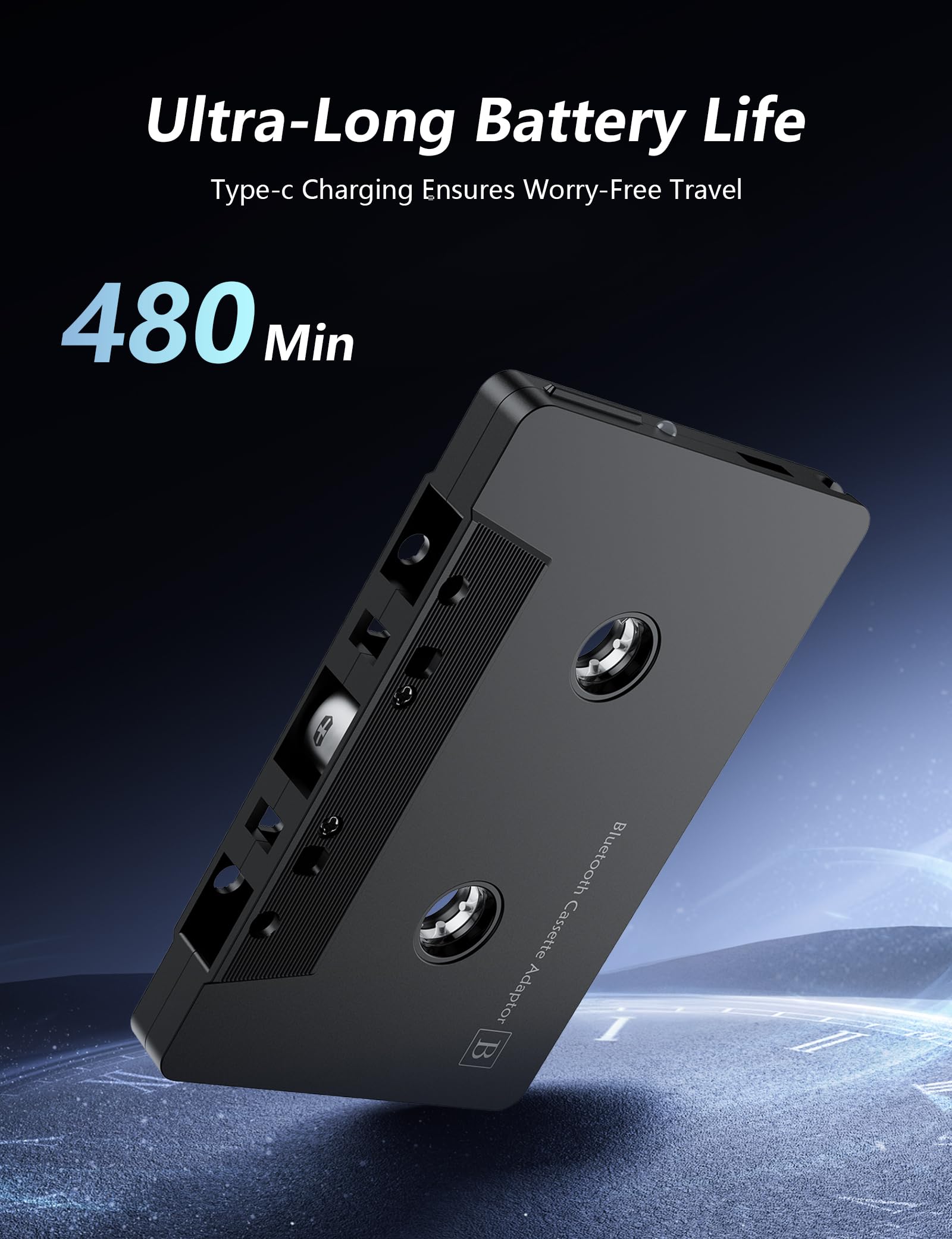 Bluetooth 5.0 Kassettenadapter für Autoradio, Drahtloser Auto Audio Cassette zu AUX Adapter mit Freisprechfunktion, Schwarz