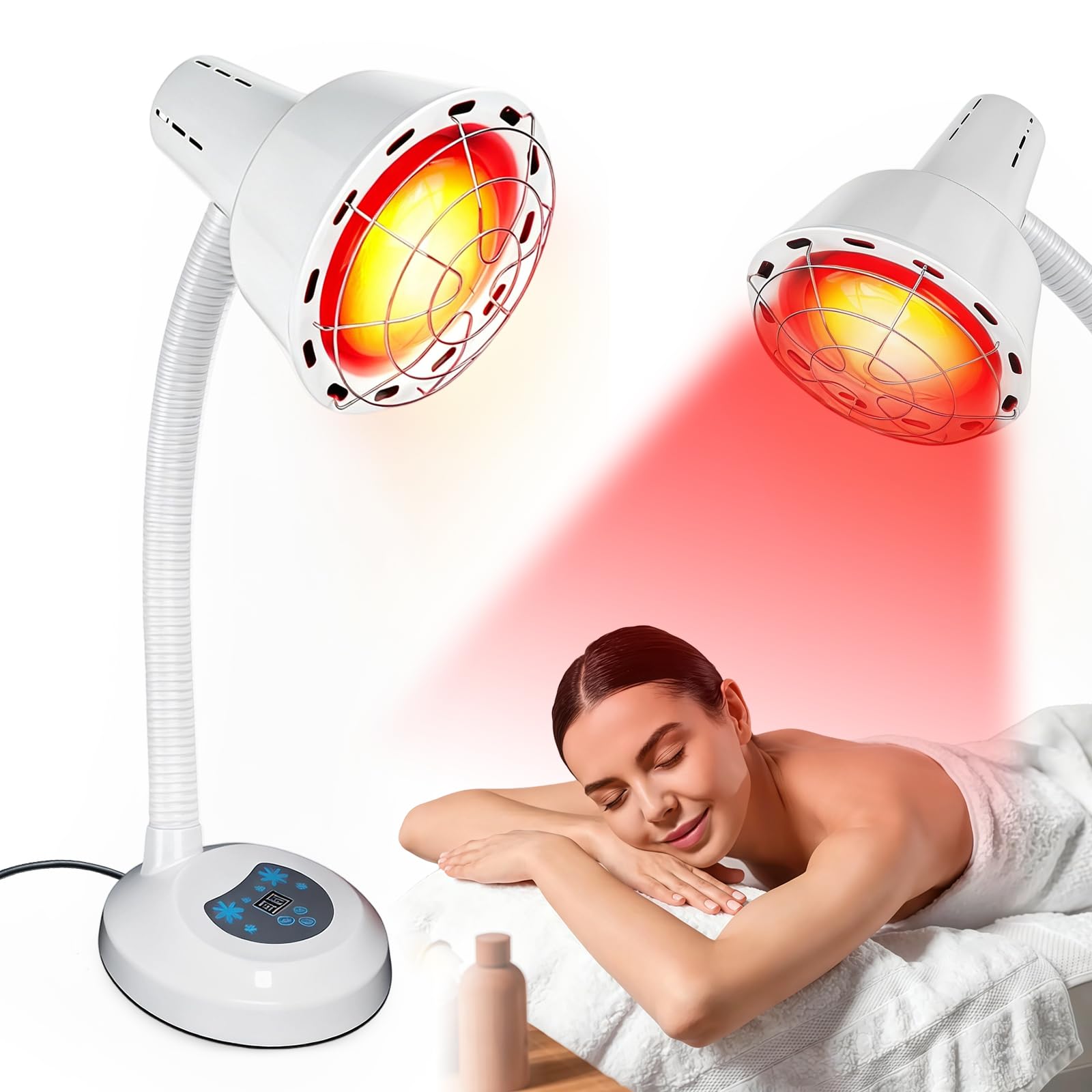 Lampada riscaldante a luce rossa da 275 W, lampada a infrarossi, temperatura regolabile, luce rossa con griglia di protezione, 10 livelli di temperatura regolabili con timer, per rilassare