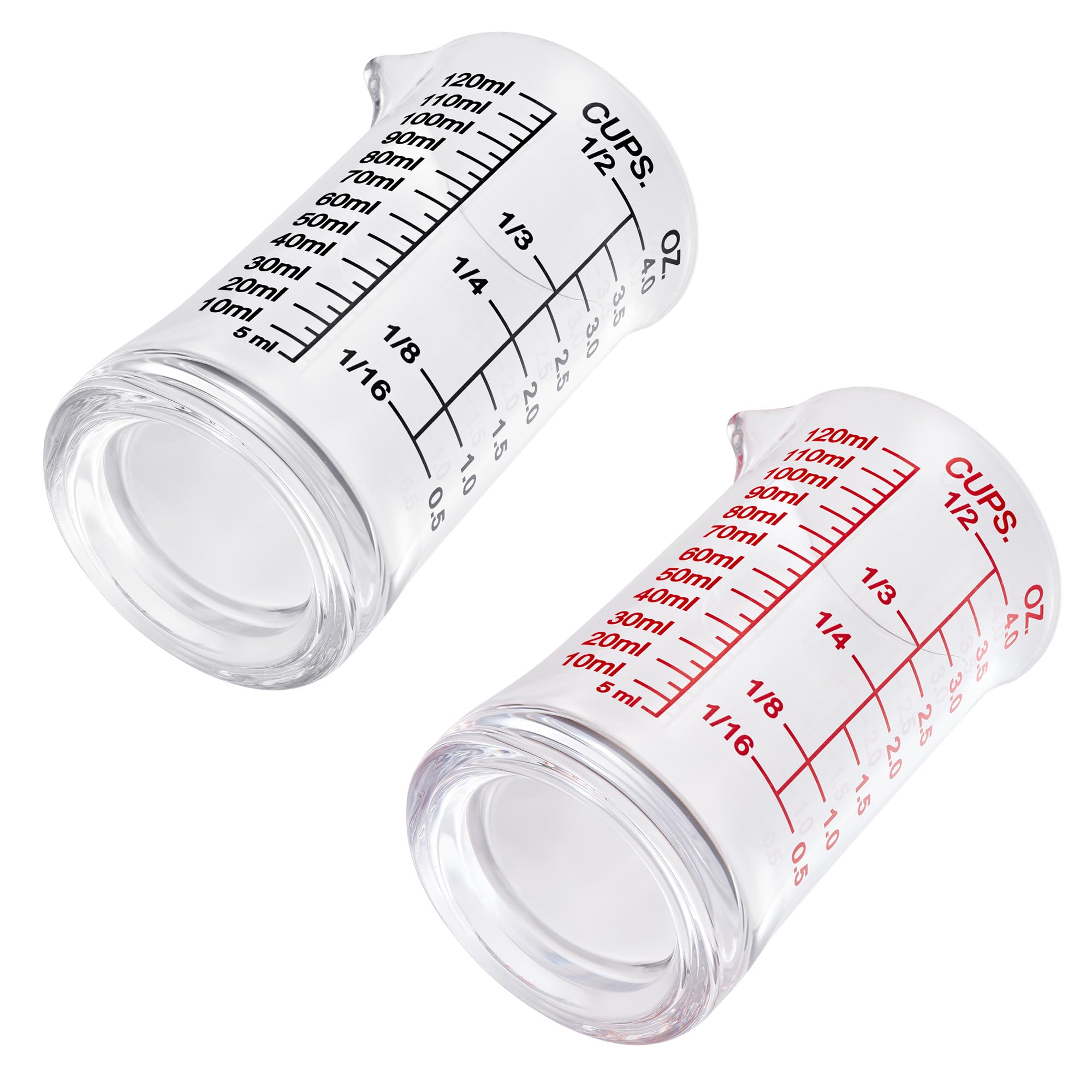 Vaso medidor de vaso de chupito de 120 ml, taza de vidrio expreso pesado líquido, línea negra y roja, boquilla en forma de V