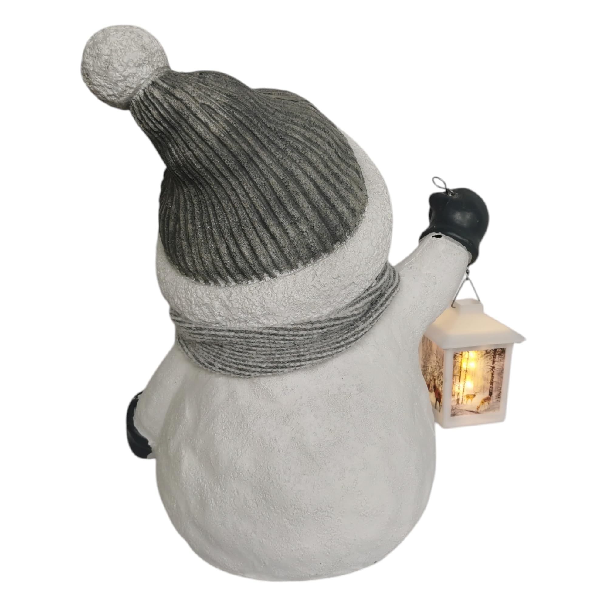 Schneemann Figur 37cm mit LED Laterne Weihnachtsdeko grau Weihnachten Advent Winter Deko groß