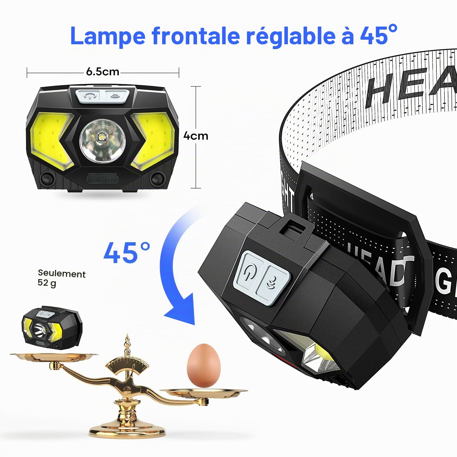 Lampe Frontale LED(2 Pièces/1 Pièce), High Lumens Torche Frontale Puissante, Piles Comprennent, Multiples Modes D'éclairage, IPX5 Étanche pour Camping, Jogging, Pêche