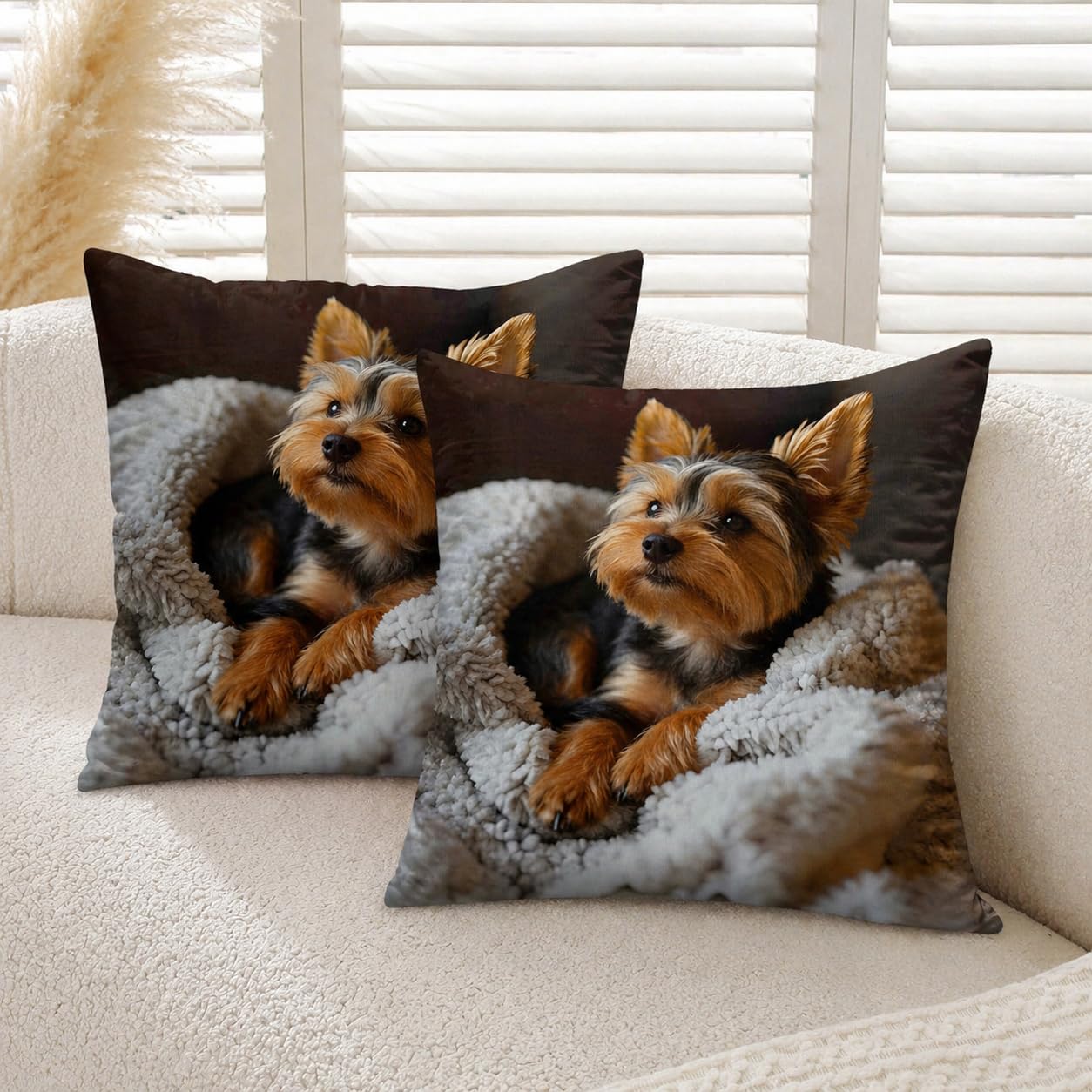 Gemdoit Cushion Covers 45 x 45 cm Pack of 2 Yorkshire Terrier Dog Throw Pillow Covers 18x18 Square Sofa Cushions for Living Room Home Decor