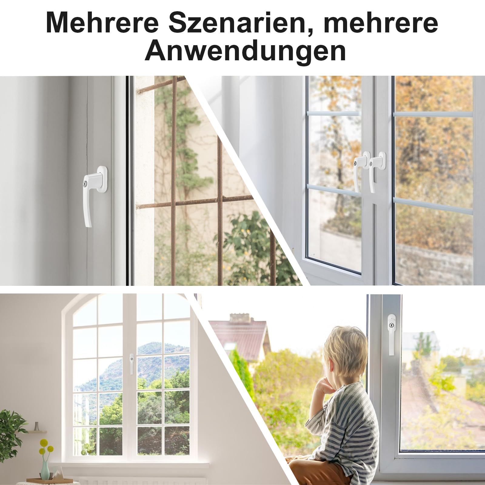 6 Stück Abschließbare Fenstergriffe, Fenstergriff-Set, mit Fenstersicherung und Aluminium-Fensterriegel, geeignet für Fenster, Balkontüren und Terrassentüren, Kindersicherung
