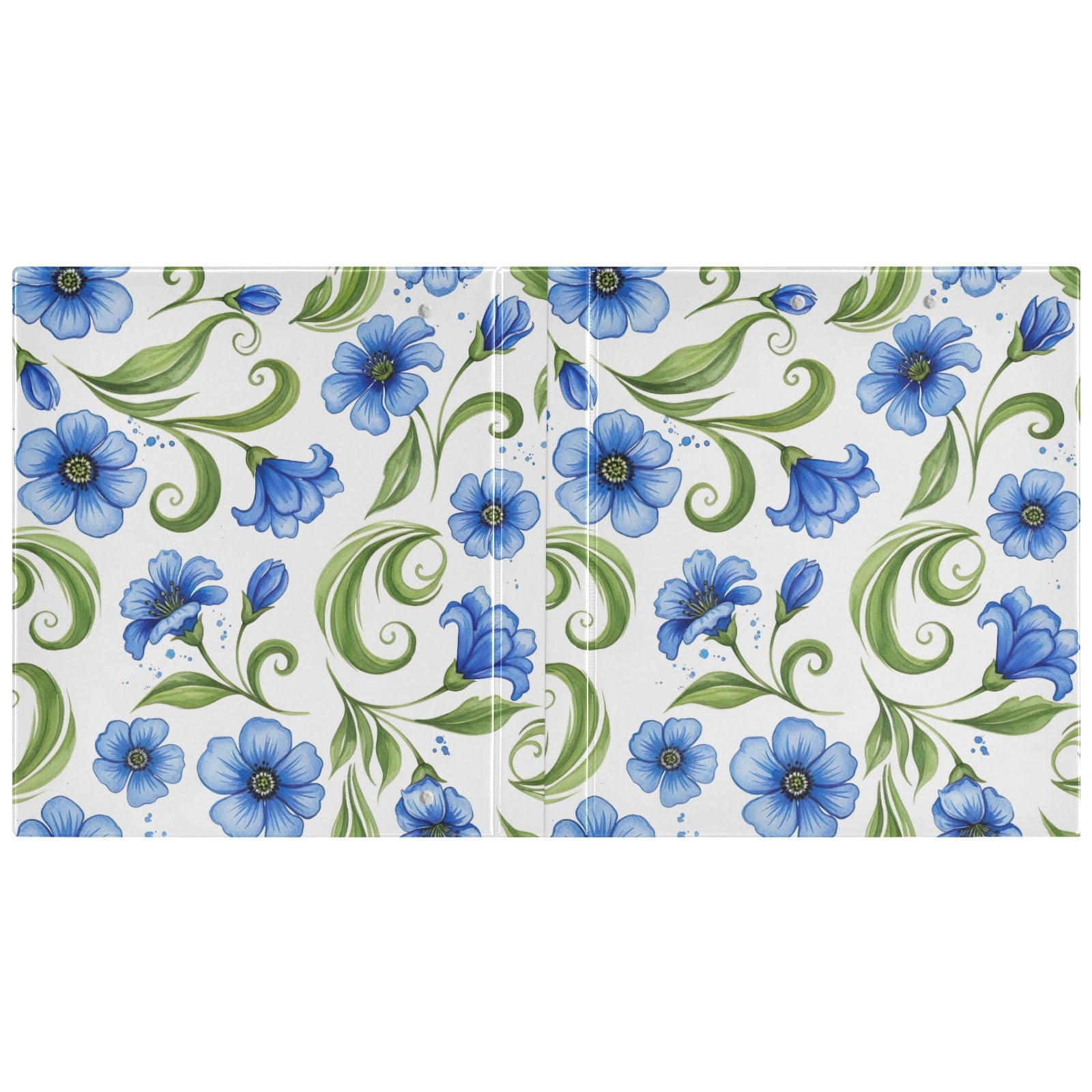 Raccoglitore a 3 anelli, motivo fiori blu, confezione da 2