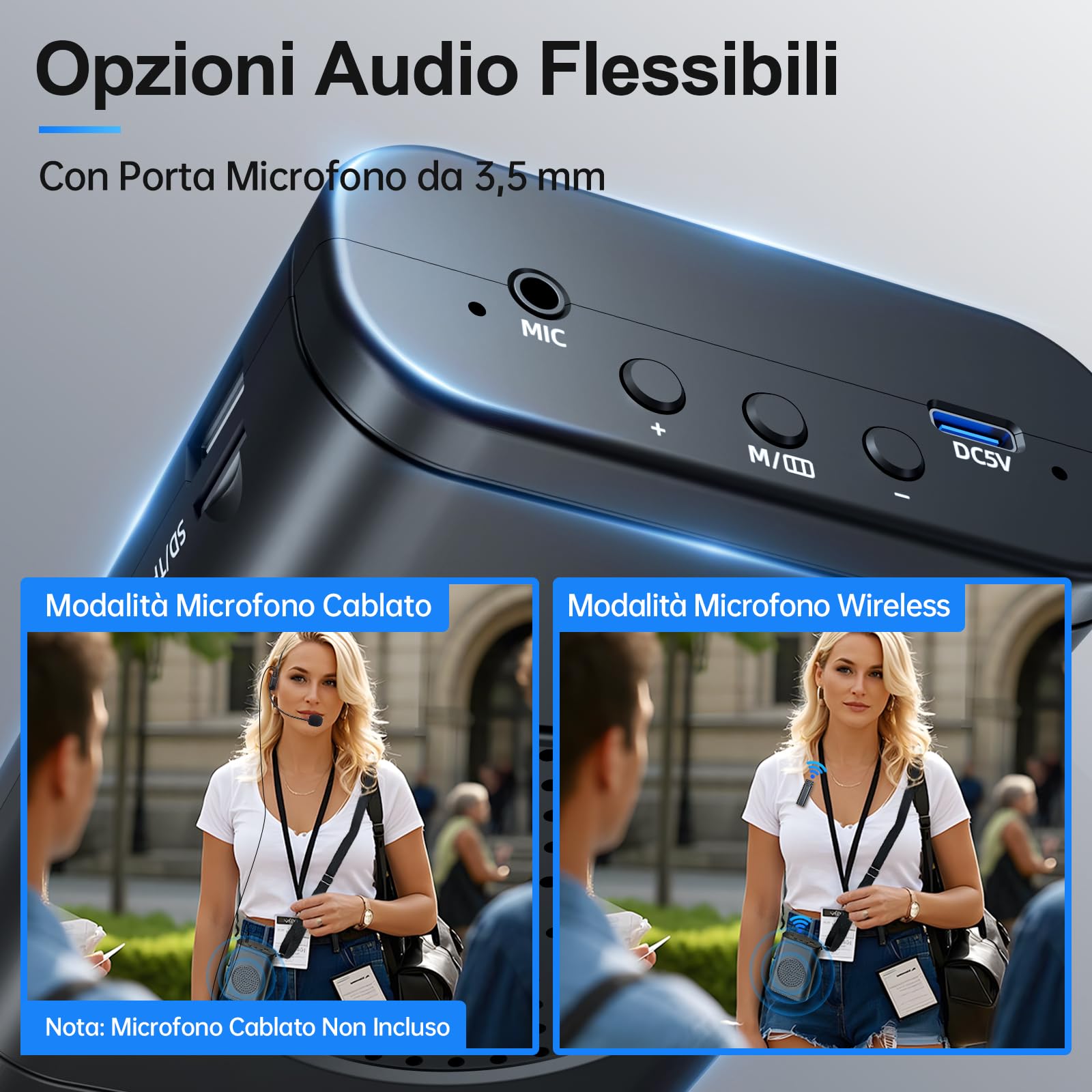 Moman Amplificatore Vocale con Microfono Lavalier Wireless, Altoparlante Portatile a Bassa Latenza Senza Effetto Larsen, Sistema PA Personale per Insegnanti, Aule, Yoga, Guida