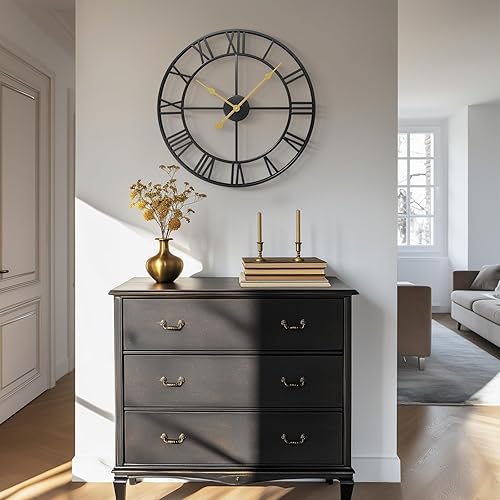 Miniatura 2 de Cuspin Reloj de pared de 24 pulgadas, color negro, grandes relojes de pared decorativos para sala de estar, relojes redondos de metal modernos que