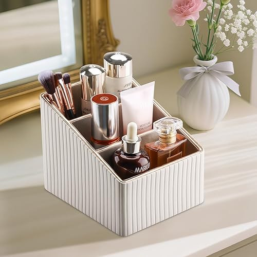 Miniatura 11 de KINGFOM Organizador de escritorio de piel sintética para bolígrafos y lápices de piel sintética con 6 ranuras, soporte para control remoto para