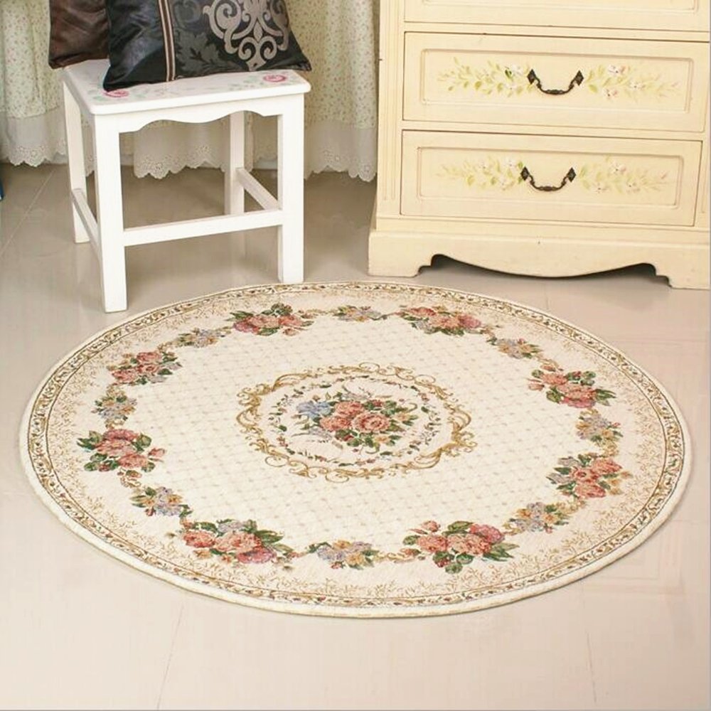 UKELER Luxury Soft Rustic Floral Round Area Rugs for Dinning Room Living Room Bedroom, Washable Elegant Non Slip Accent Round Kids Play Mat for Kids