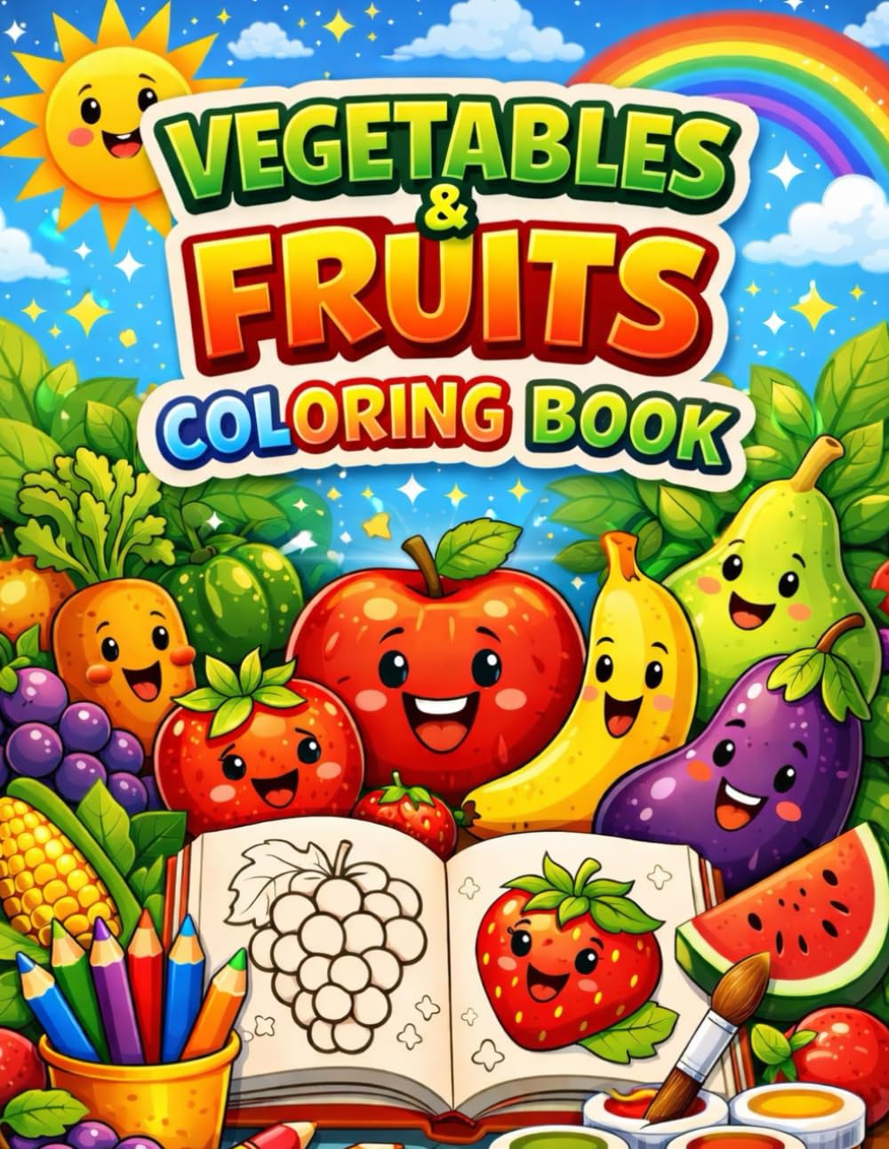 Vegetables & Fruits Coloring Book: Fun and Easy Coloring Pages with Vegetables and Fruits for Kids Ages 3–8 (Mushrooms coloring book)
