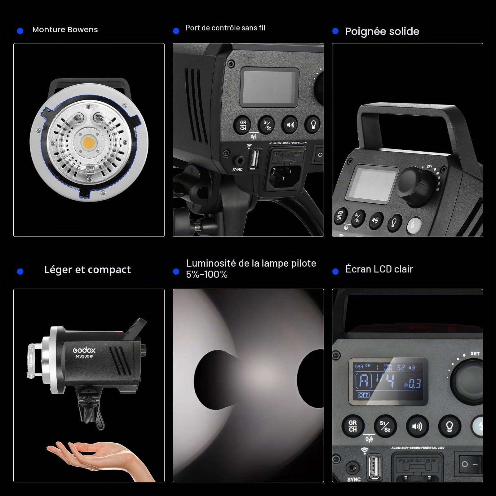Lot de 2 kits flash GODOX MS300V pour enregistrements en studio, vidéo et portrait, avec trépied à lumière Softbox
