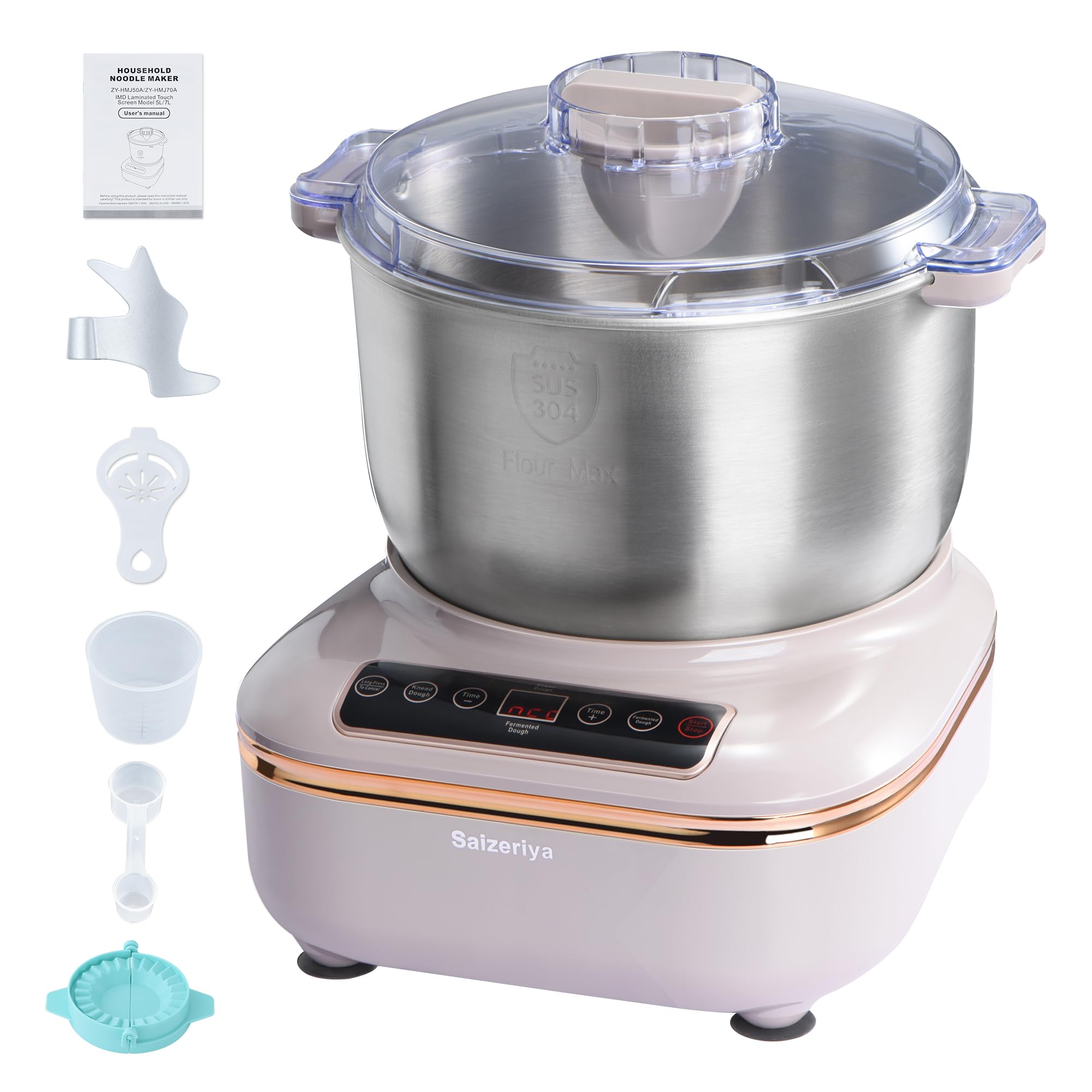Saizeriya Electric Dough Maker with Ferment Function, 7L(6.6QT) Dough Mixer Machine with Stainless Steel Bowl, Kitchen Stand Mixers, Flour Kneading Machine for Pizza Bread-NEW