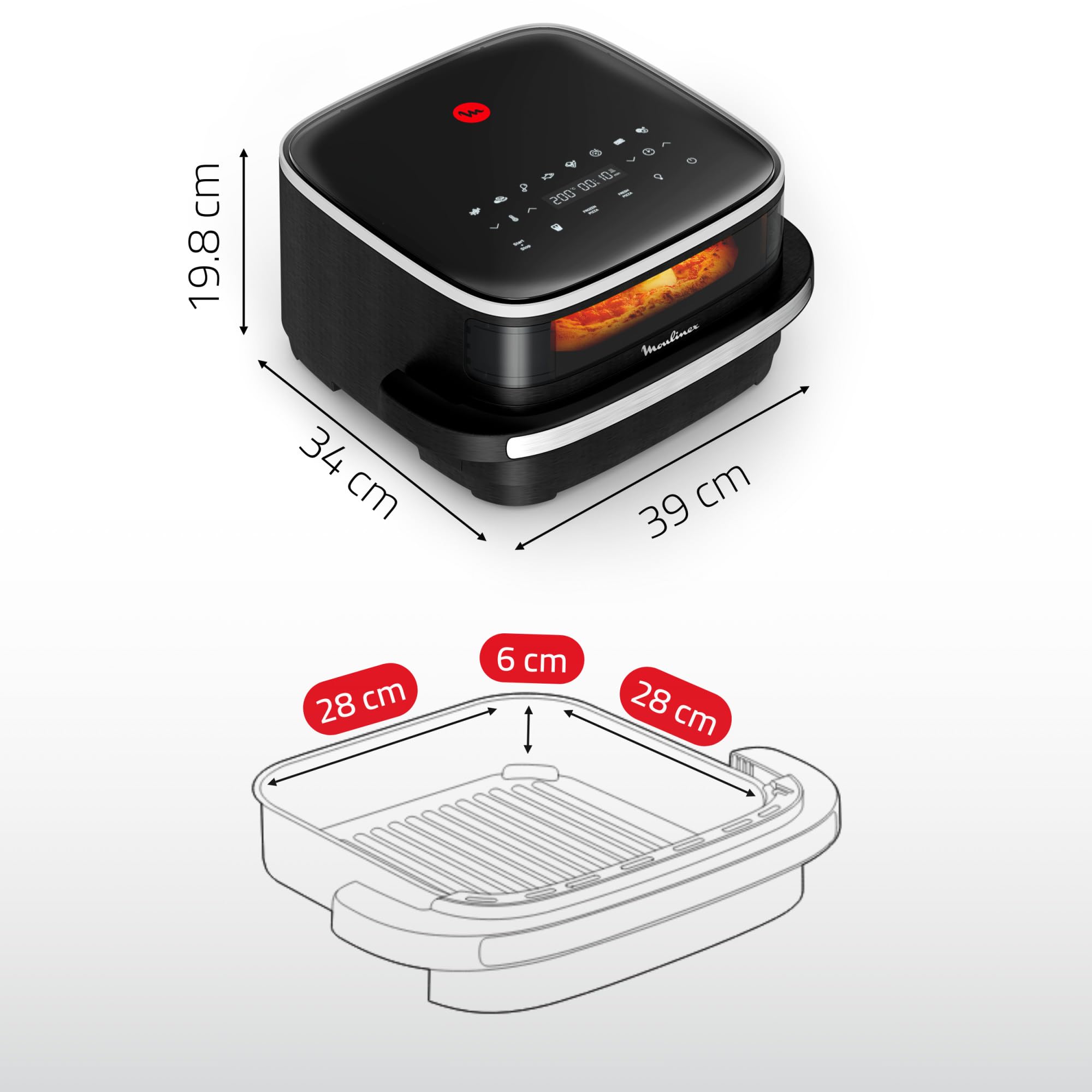 Moulinex Easy Fry XL Surface & Pizza 4L, Air fryer, Très grande surface de cuisson, Compact, Fenêtre de visualisation, Noir, AL4018F0