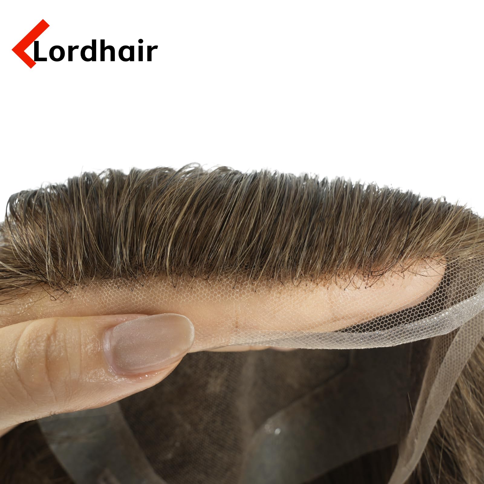 Lordhair Toupet Capelli Veri da Uomo,Protesi Capelli Uomo,100% Capelli Umani,con Pizzo Francese e Bordo Della Pelle