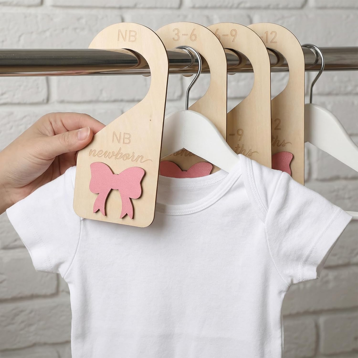 8Pcs Baby Closet Dividers - Bow Nursery Decor For Girl - Wooden Baby Clothes Size Dividers for Newborn to Toddler, Adorable Nursery Decor Hanger Dividers Easily Organize Your Little Baby Girls or Boys