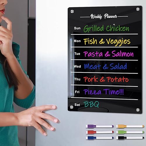 Miniatura 3 de Magnetic Calendar, Acrylic Planner Board, Portable Weekly Dry Erase Board, Reusable Calendar Planner with Clear Surface, Durable Weekly Meal