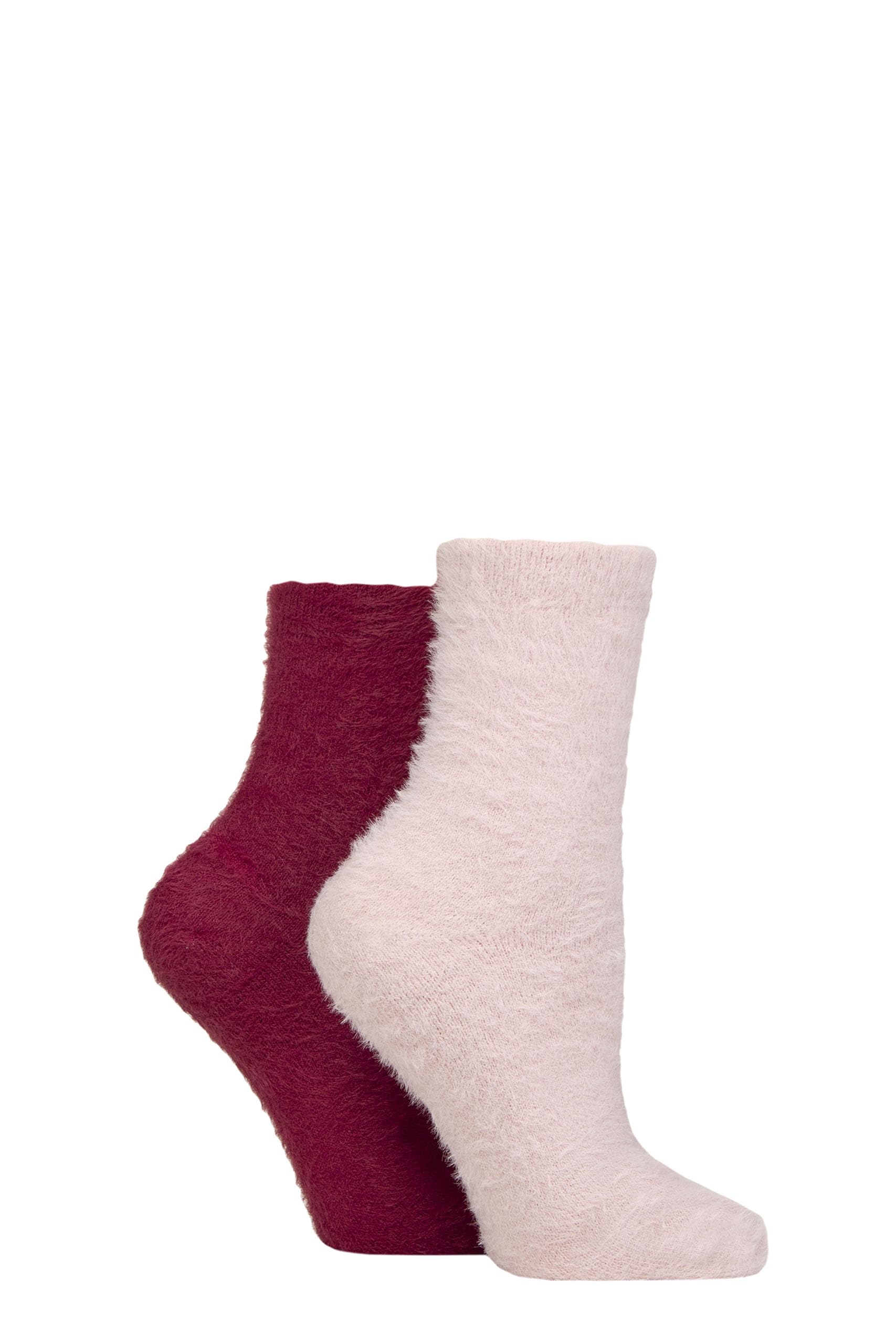 SockShop Wildfeet Women’s 2 Pair Fluffy Feather Socks – Super Soft Cosy Bed or Lounge, Fuzzy Texture Indoor Comfort, Relaxing, Gifting 4-8 (UK, Numeric, 4, 8, Regular, Regular, Pink/Burgundy)