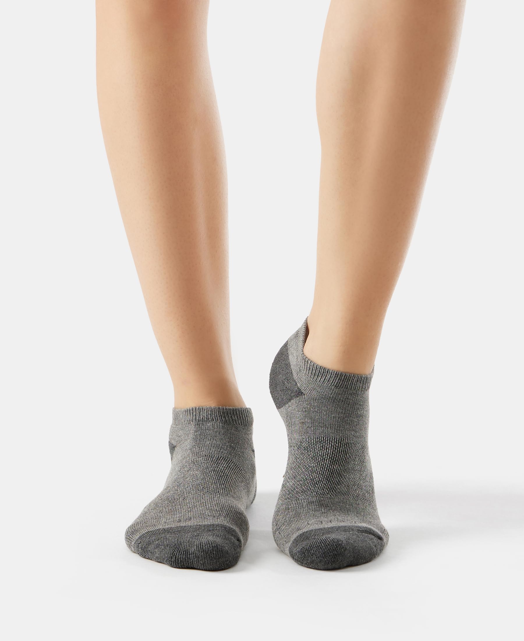 Jockey 7506 Women's Cotton Nylon Blend Solid Low Show Socks with Stay Fresh Treatment_Charcoal Melange & Mid Grey Melange_Free Size 2