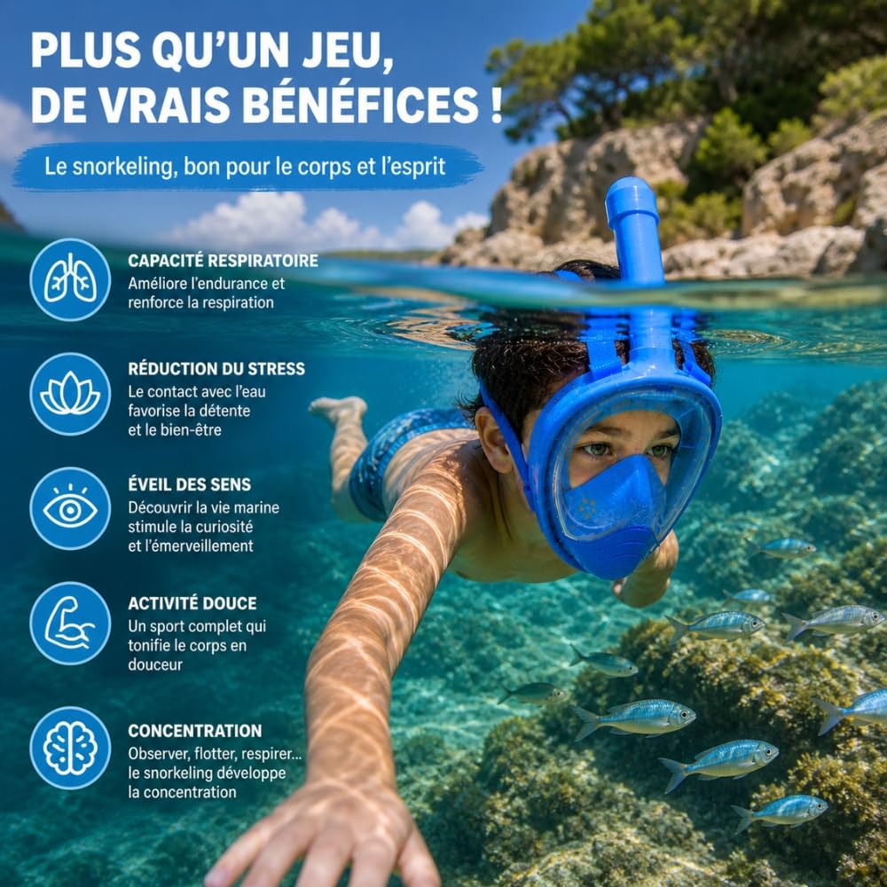 Máscara de Buceo Full Face Niño 6-12 Años Anti-niebla Snorkel Correas ajustables Cómodas Negro o Azul