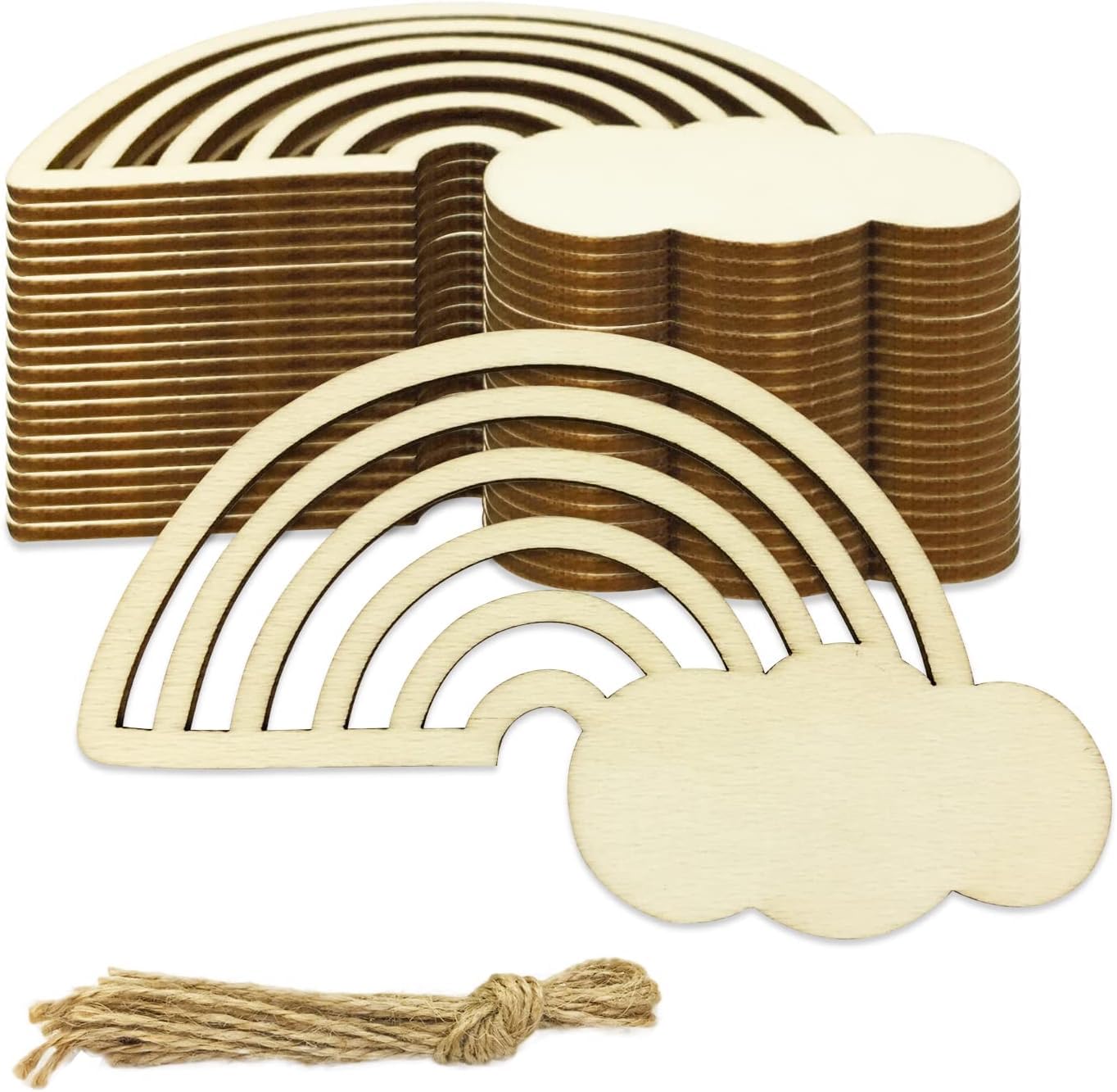 Haoser 24 Pieces Rainbow Wood DIY Crafts Unfinished Wooden Cutouts |Unfinished Wood Cutouts for Crafts, Rainbow Clouds (3.9 x 2.4 in, 24 Pieces)
